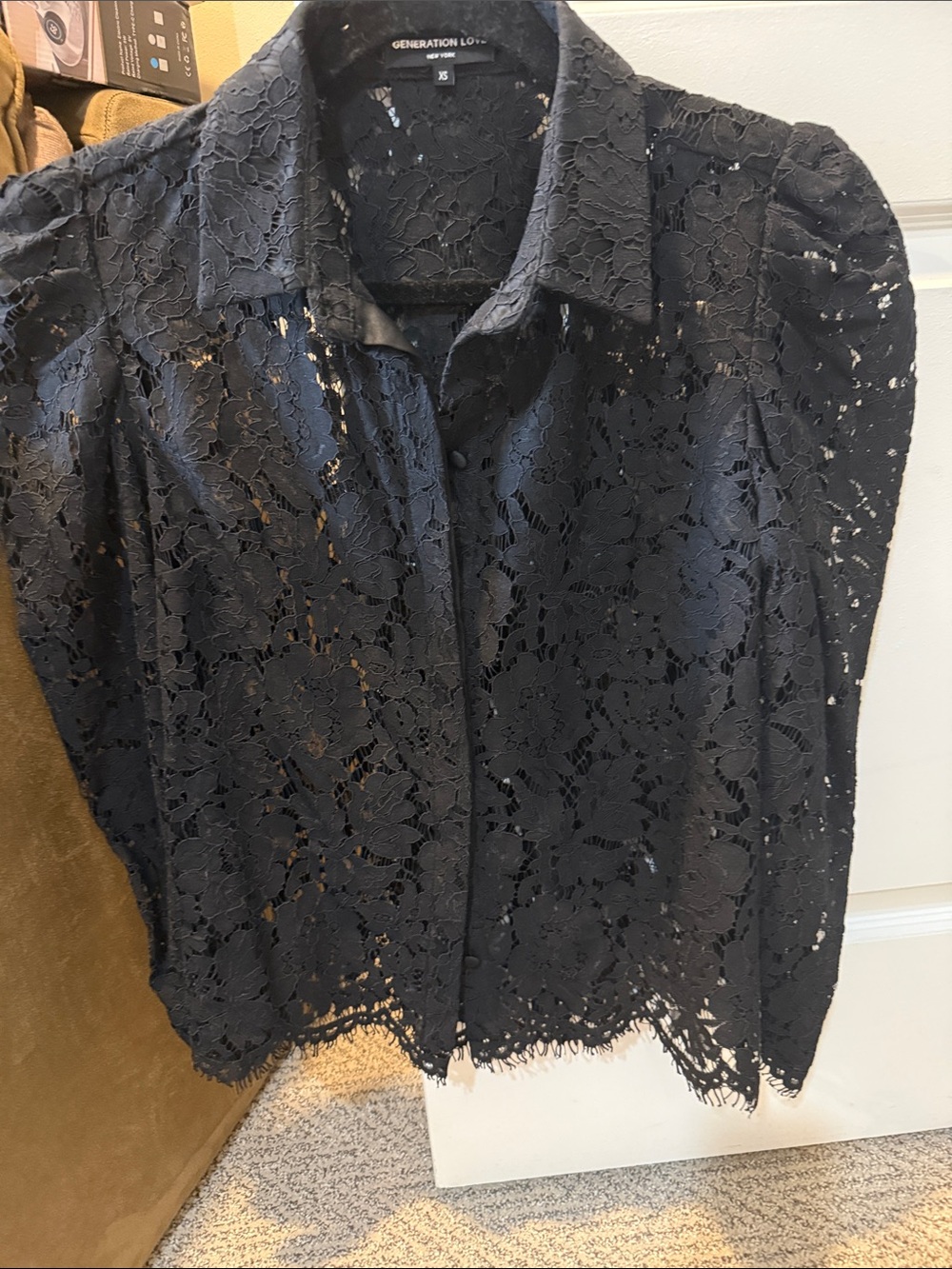 Generation Love Black Floral Lace Button-Front Blouse